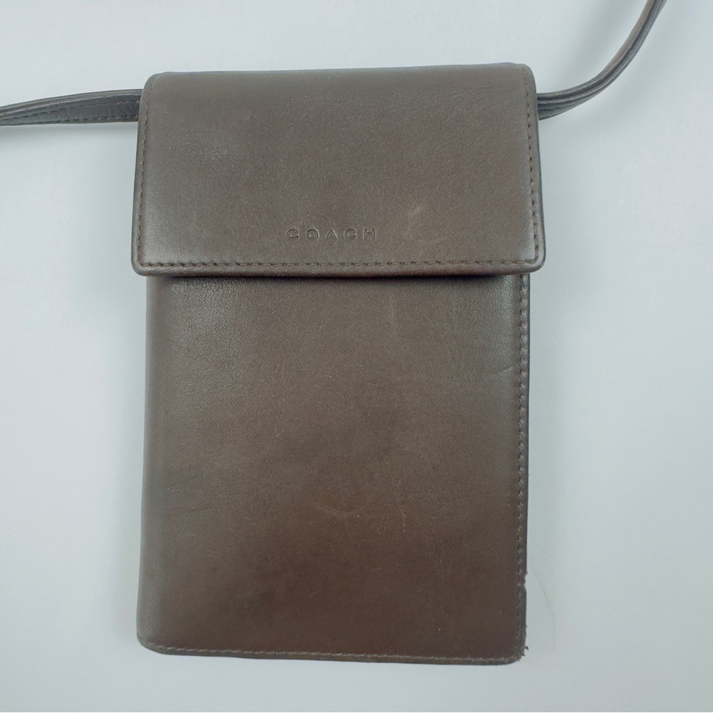 Vintage Coach Swing Wallet On A String 7198 Crossbody Bag Purse Mahogany Leather